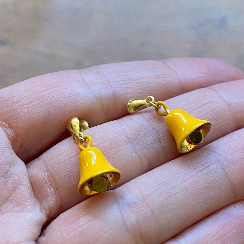 Vintage Tiny Yellow Bell Earrings - Picture 2 of 4